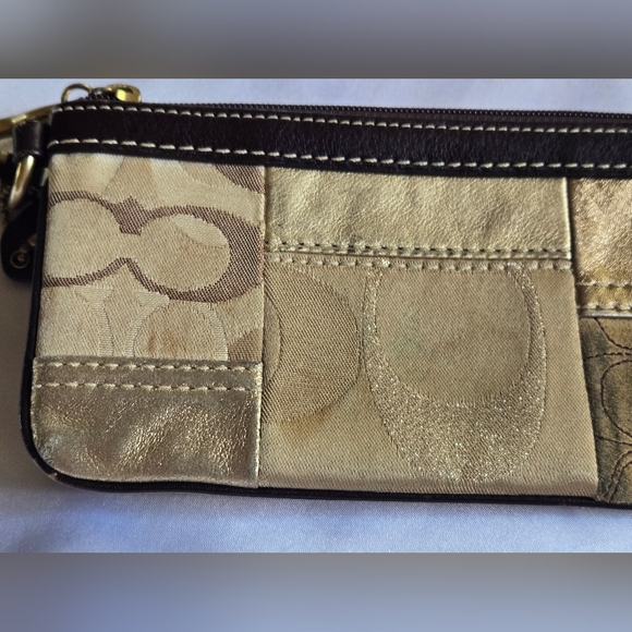 Coach Gold and Tan Patchwork Wristlet - Picture 12 of 12